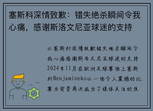 塞斯科深情致歉：错失绝杀瞬间令我心痛，感谢斯洛文尼亚球迷的支持