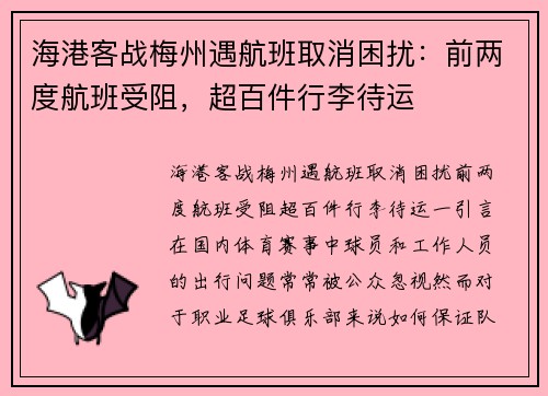 海港客战梅州遇航班取消困扰：前两度航班受阻，超百件行李待运