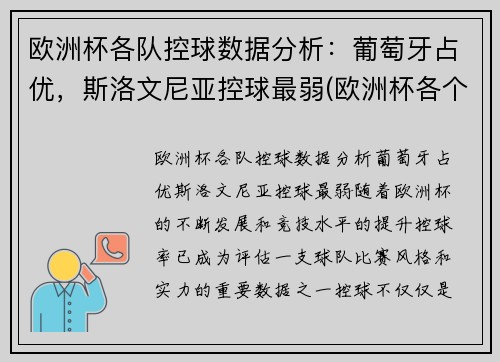 欧洲杯各队控球数据分析：葡萄牙占优，斯洛文尼亚控球最弱(欧洲杯各个球队技战术打法)